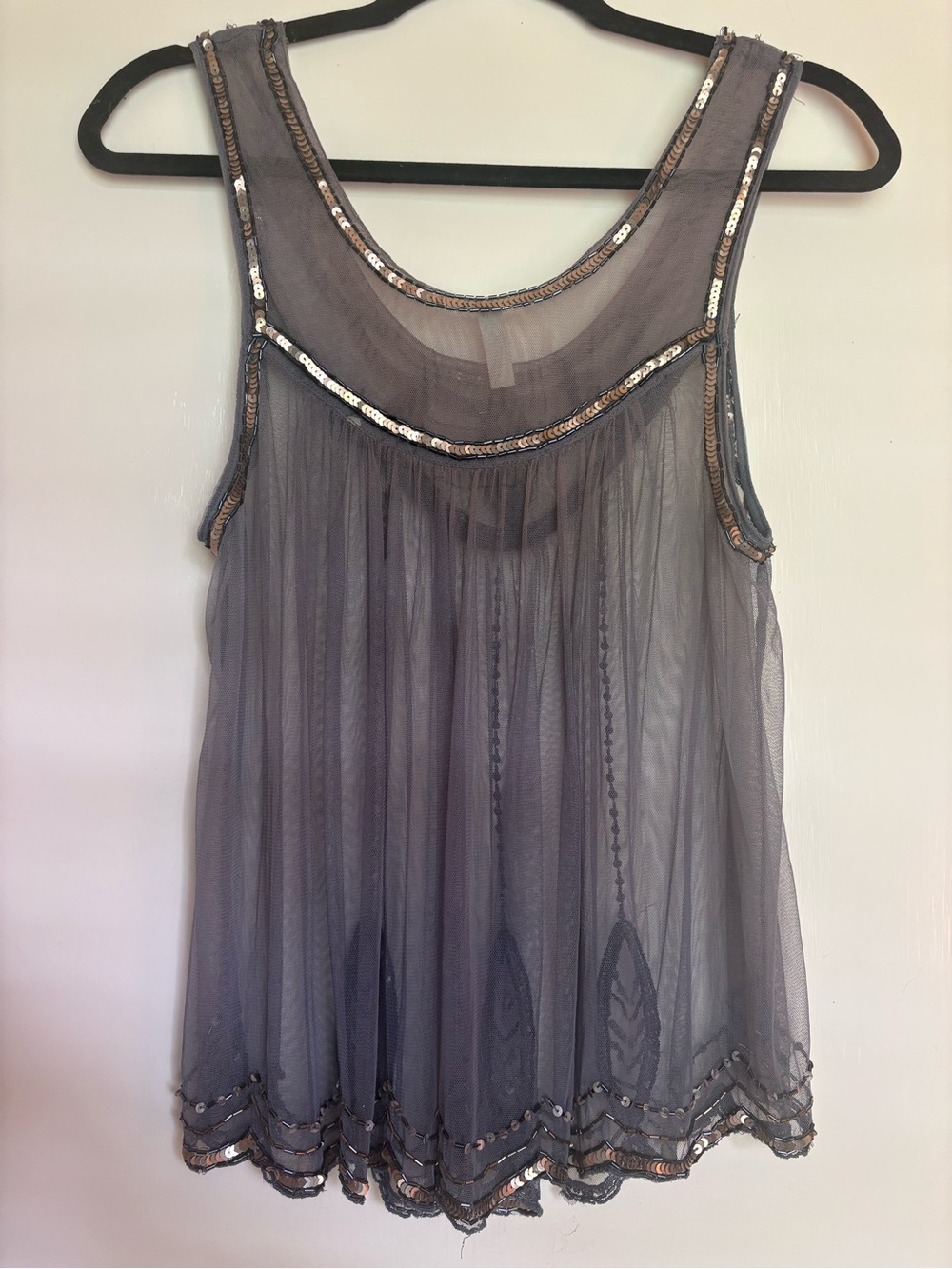 Free People Star Gazer Vintage Beaded Mesh Tank Gray L - Picture 2 of 3